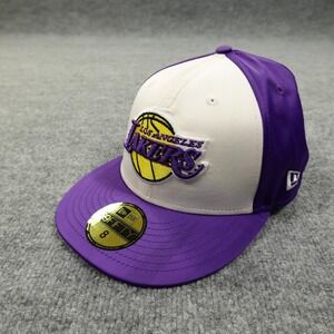 Los Angeles Lakers Hat Cap Fitted Mens 8 Purple White NBA Basketball New Era